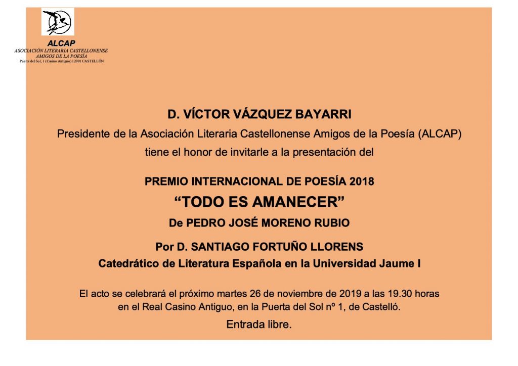 INVITACIÓN NOVIEMBRE 2019 - PRESENTACIÓN PREMIO