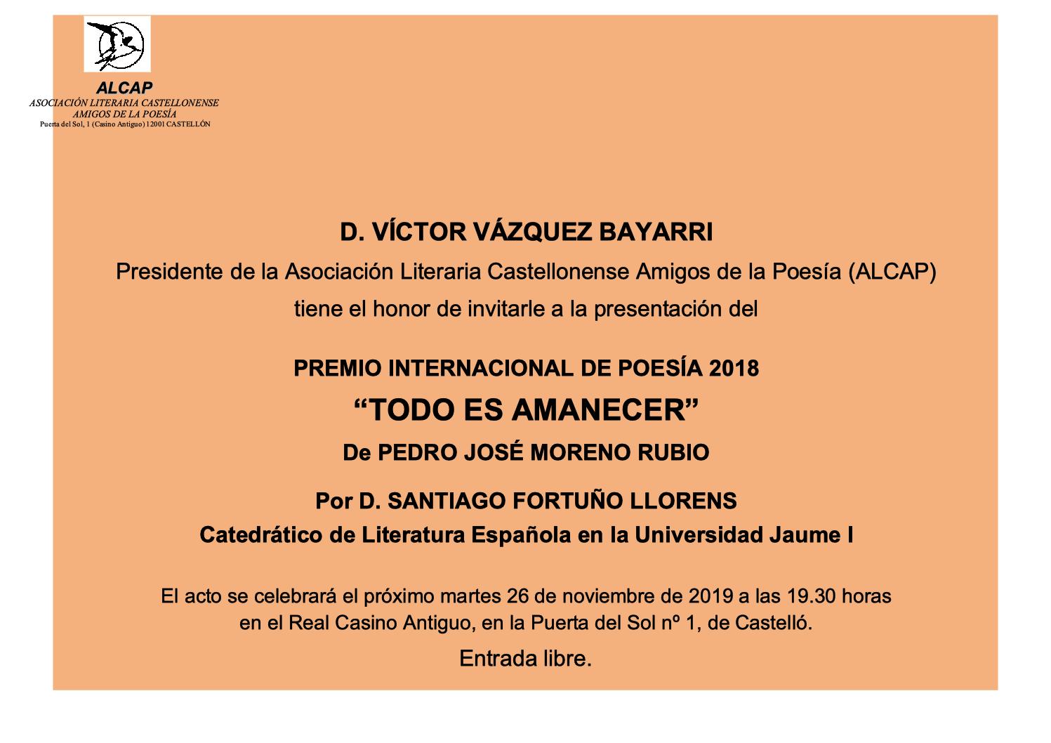 INVITACIÓN NOVIEMBRE 2019 - PRESENTACIÓN PREMIO