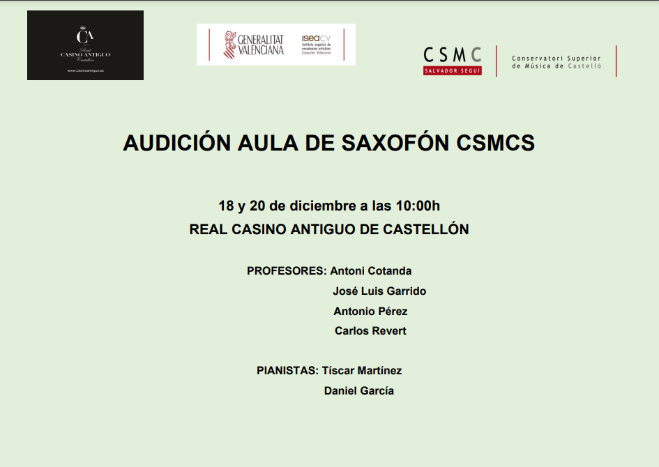 #Audición_aula_saxofon #CSMCSalvadorSeguí #RealCasinoAntiguo - 18122023