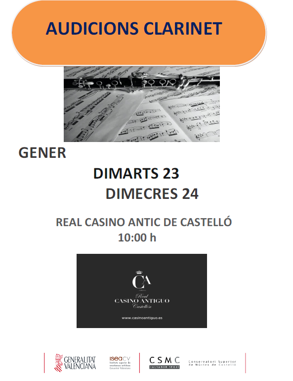 Clarinete - cartell audicions _ RCA enero 2024