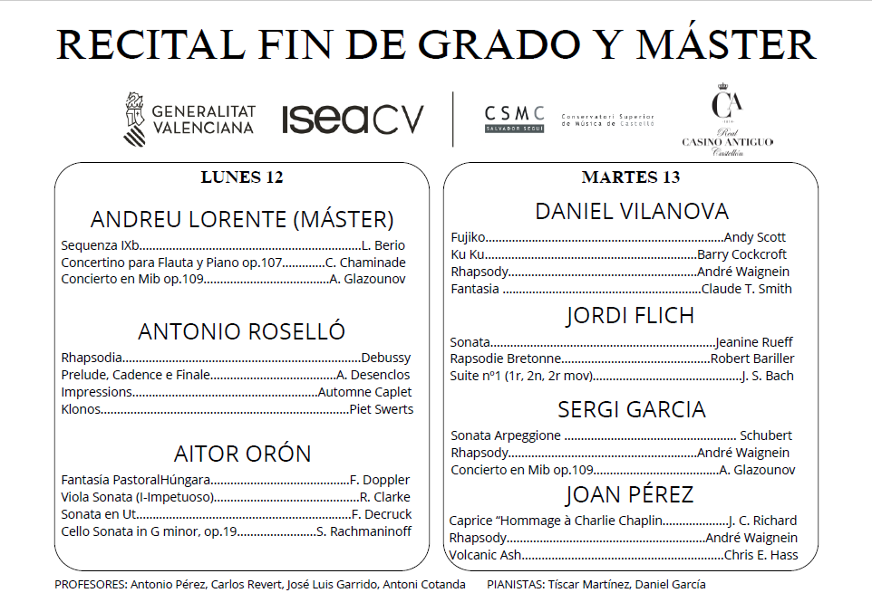 RECITAL FIN DE GRADO Y MASTER - SAXOFON _CSMC Salvador Segui - RCA