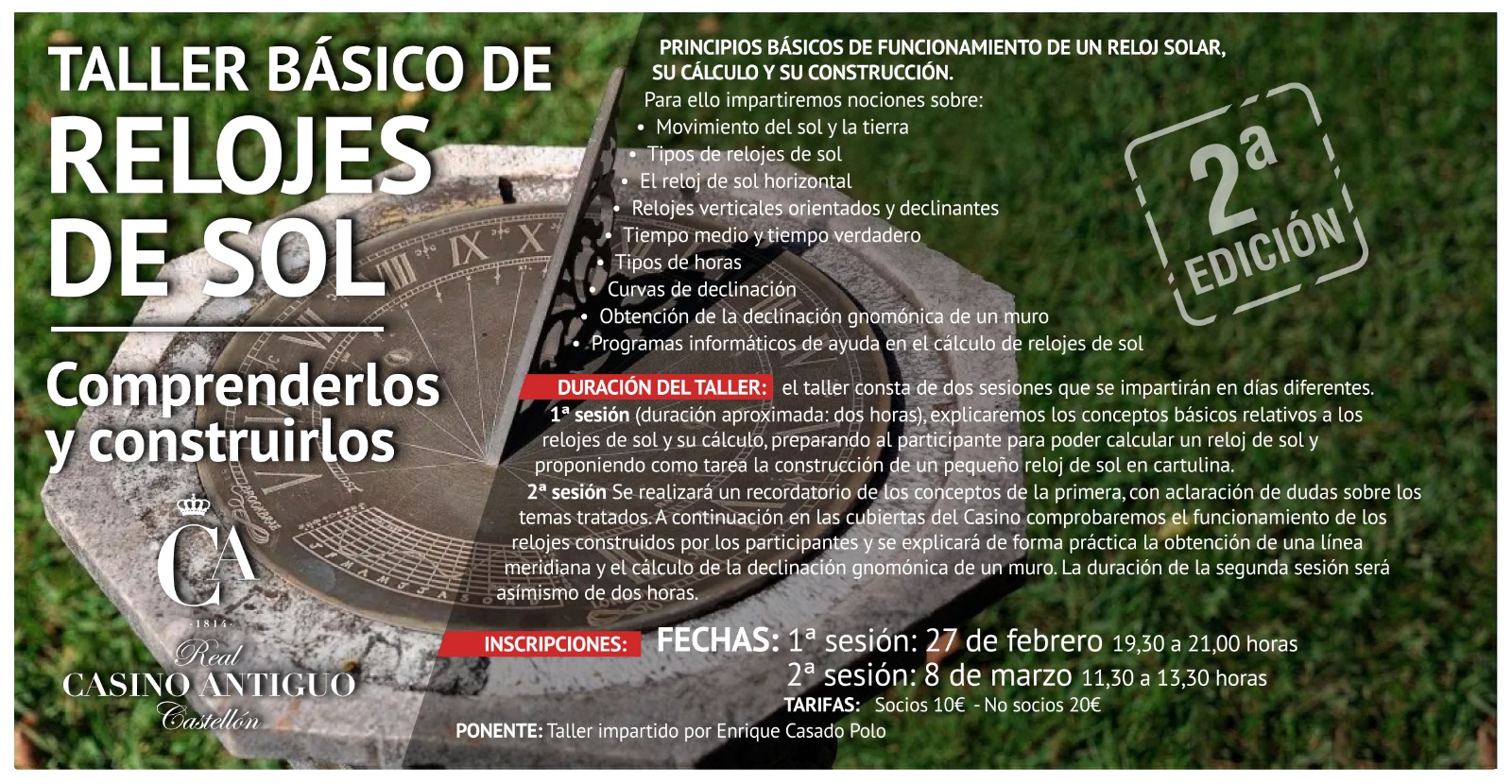 Taller RELOJES SOL - SEGUNDA EDICION 2025